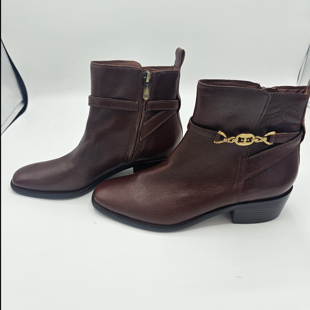 Sam Edelman Dark Brown Ankle Boots with Gold Accent